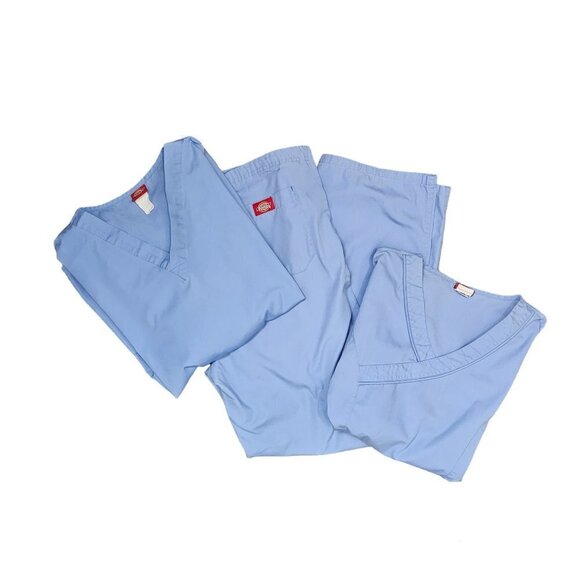 Dickies Scrubs Blue Pant and Tops Set Of 3 - Picture 1 of 13